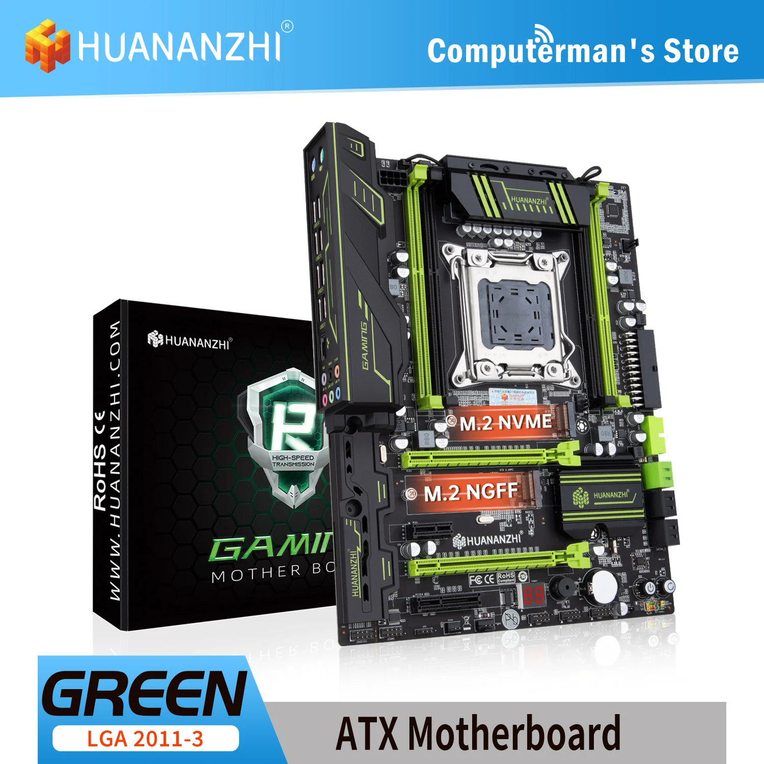 

HUANANZHI X79 GREEN LGA 2011 XEON X79 Motherboard support Intel E5 2620 2640 2650 2680 2690 V1 V2 REG ECC DDR3 Memory nvme