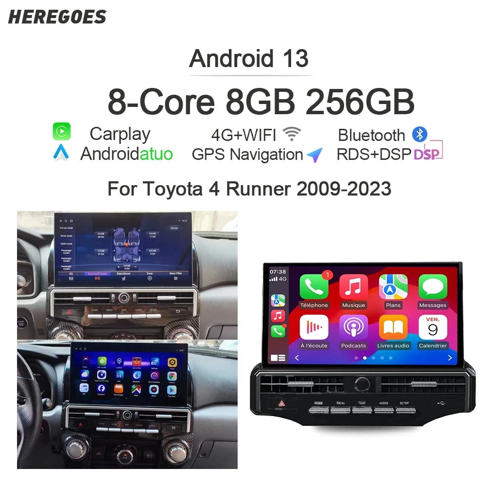 Wireless Carplay Auto Android 13 Car Radio Multimedia Player 8+256G QLED GPS Autoradio Stereo For Toyota 4Runner 2009-2017 2018