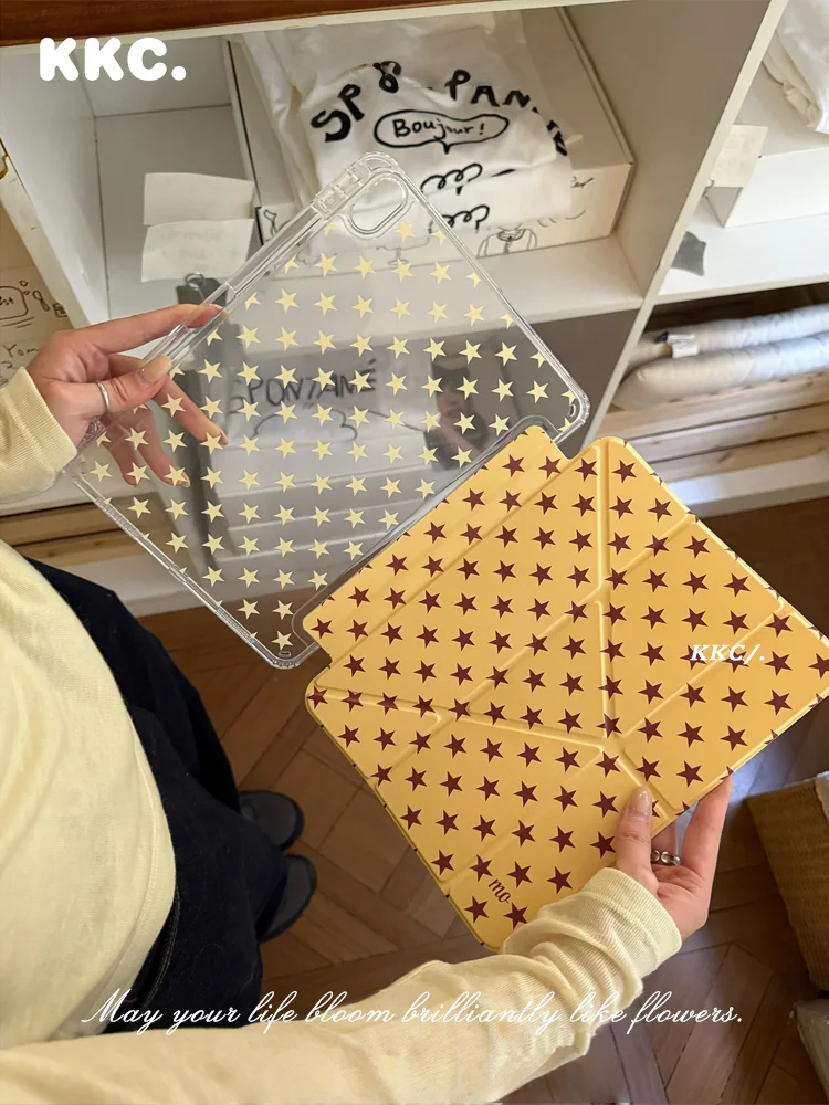Minimalist Pink yellow star INS Korea for Samsung Galaxy Tab A8/A9/A11+FE LITE PLUS/S6 Lite/S7/8/9/10+ FE Tri-fold Stand Cover ﻿