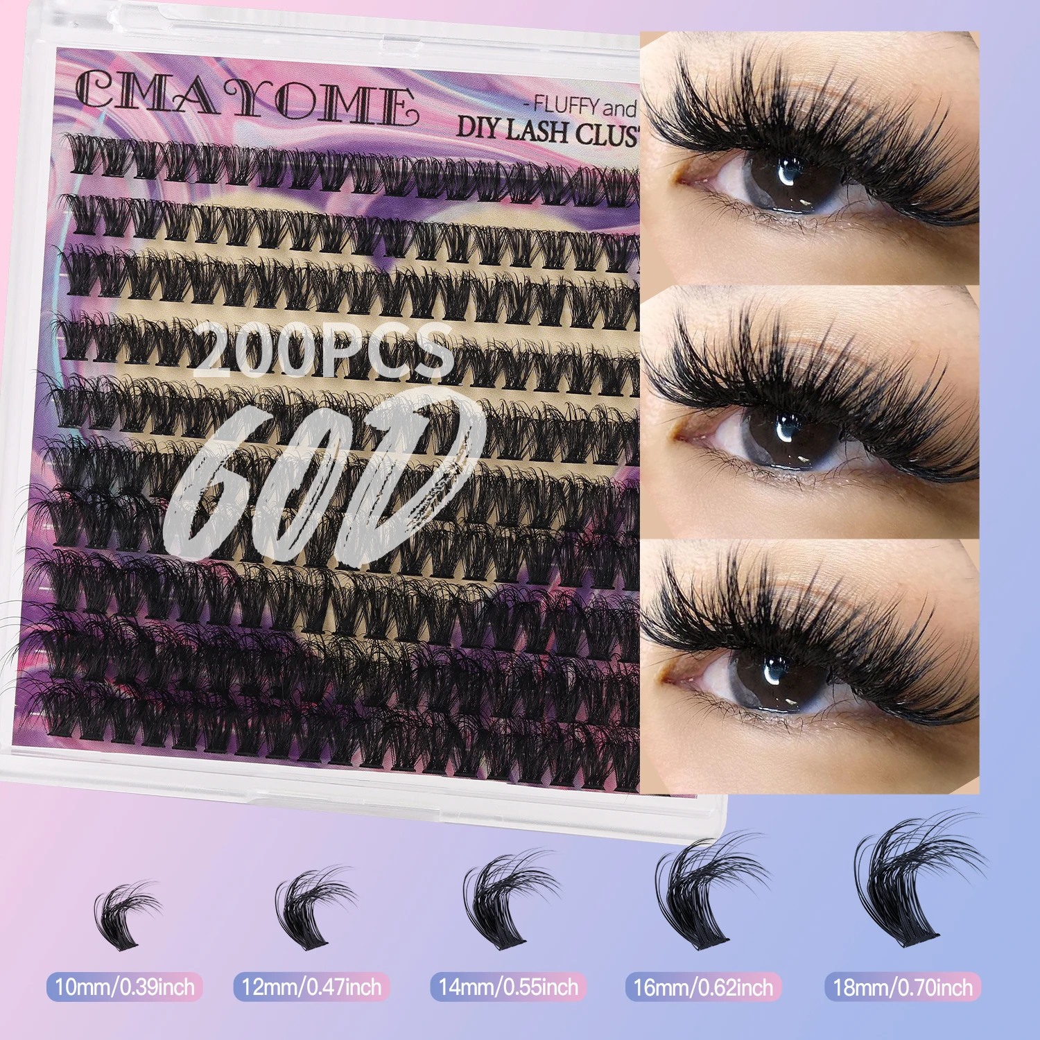 200Pcs 60D Fake Eyelashes D Curling Lashes Cluster DIY Thick Individual Eyelash Extensions 10-18mm Dense Volume Cluster Lashes