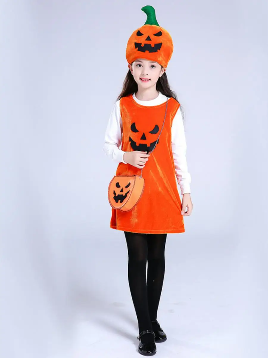 طقم زي اليقطين للهالوين للأطفال والكبار، زي مسرحي صيني تقليدي جديد من الألياف البوليستر #5