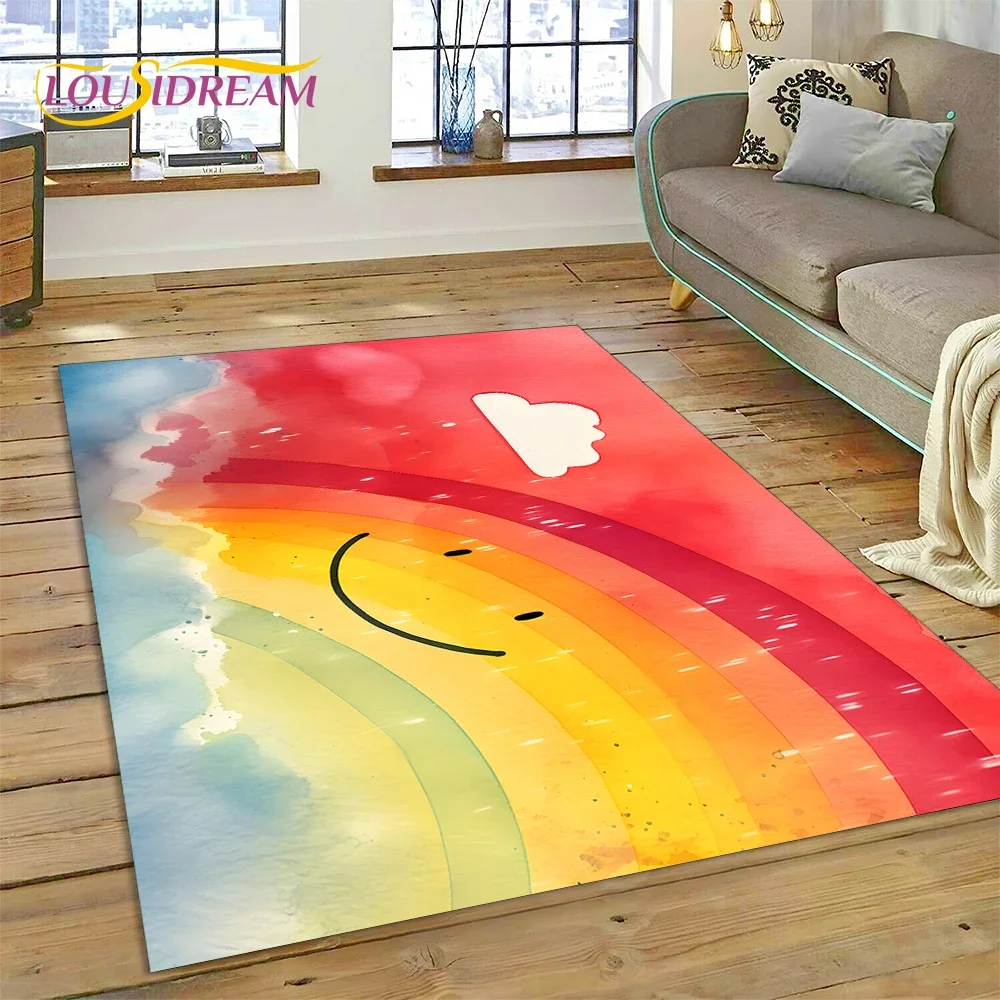 Rainbow Colour Illusion Cartoon Carpet Rug for Bedroom Living Room Home Sofa Decoration,Children Game Large Decor Floor Mat Gift