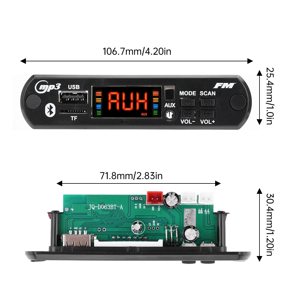 80W Amplifier Bluetooth DIY MP3 WAV Decoder Board DC 12V 50W Wireless Car MP3 Player TF Card Slot USB FM with BT Call Function