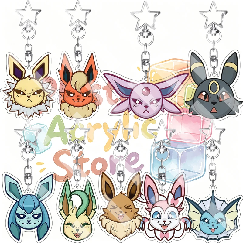 Double-sided Print Anime Eevee Umbreon Jolteon Espeon Sylveon Glaceon Acrylic Keychain Cute Peripheral Backpack Pendant Key Ring