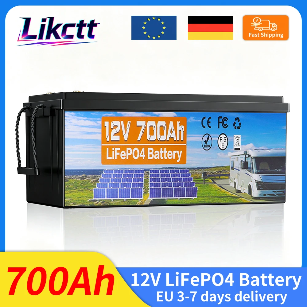 12V 700Ah LiFePO4-batterij, 8960Wh energie, ingebouwde BMS, 9000 cycli, geschikt voor campers, bestelwagens, kampeertochten, vissen, gebruik zonder aansluiting op het elektriciteitsnet, boten en