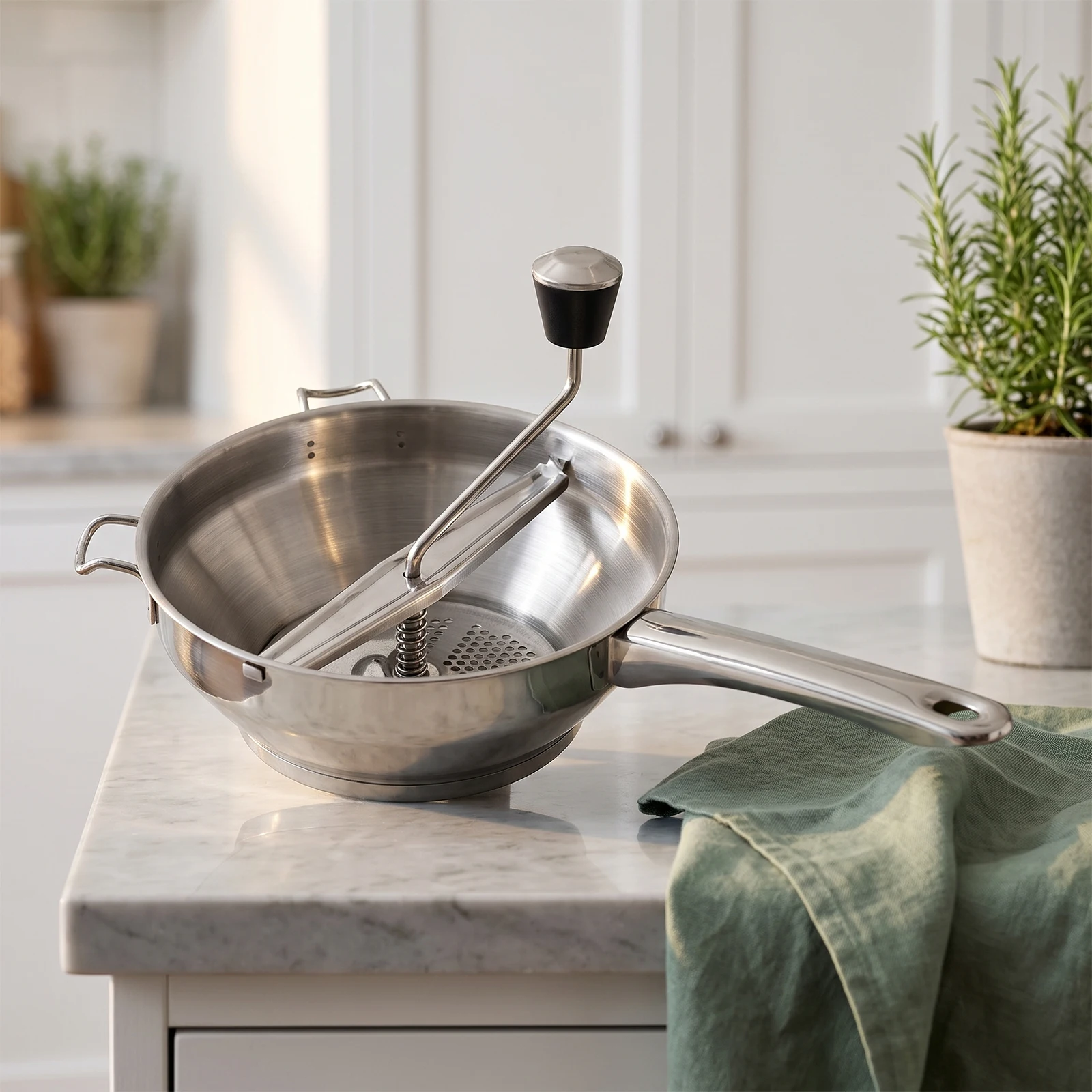 Stainless Steel Loaded Hand Press Masher Manual Rotary Food Mill Potato Ricer Vegetable Puree Tool