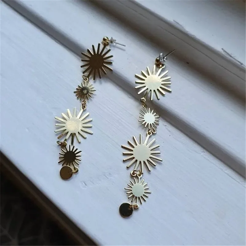 Minimalist Golden Sun Charms Pendant Earrings Jewelry image 4