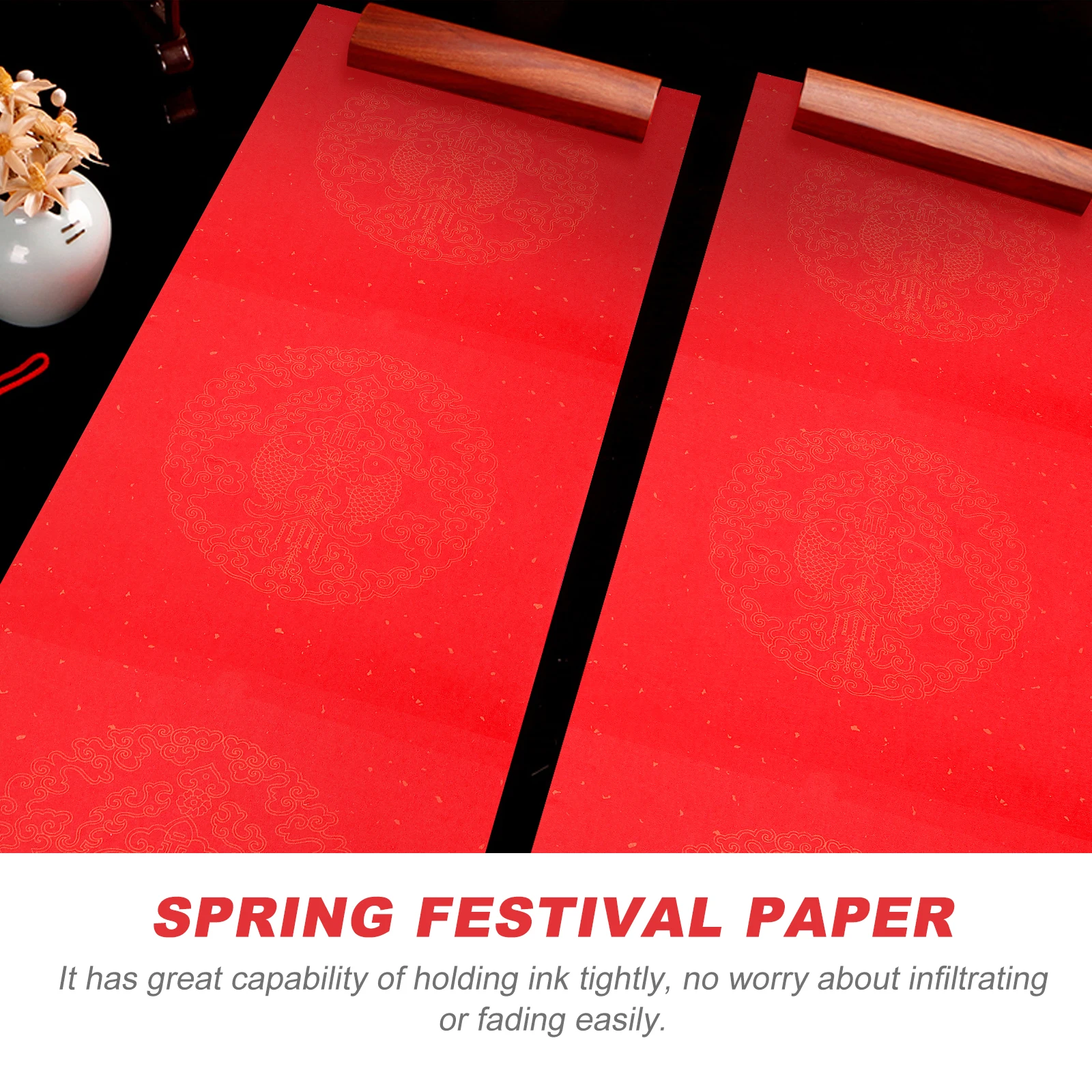 

Red Paper Rice Couplet Chinese Paintings Roll Calligraphy Xuan Writing Festival