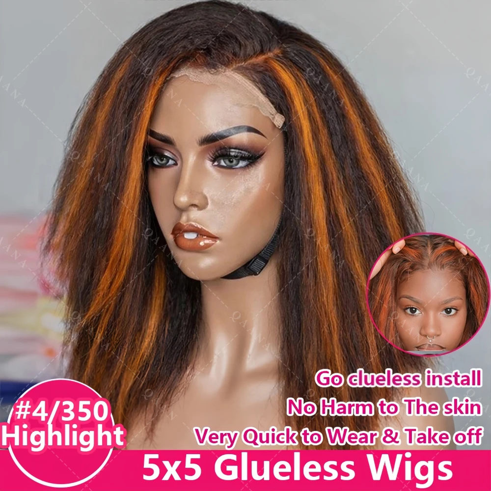 

Brazilian Kinky Straight 4/350 13x4 Lace Frontal Bob Wig Human Hair Highlight 200％ Density Glueless 5x5 HD Transparent Lace Wig