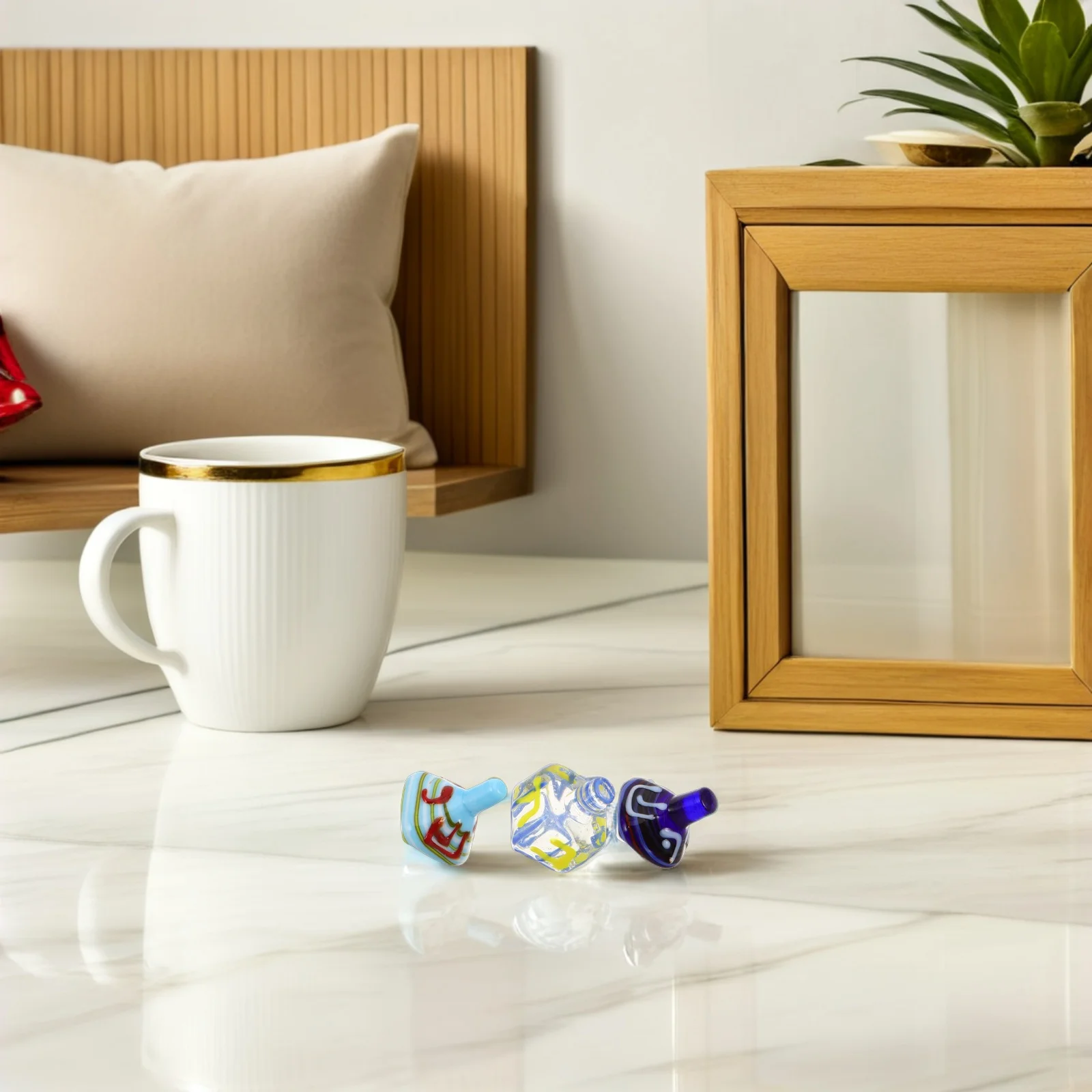 

3 Pcs Gift Hanukkah Gyro Set Classic Dreidel Decorative Handblown Glass Chanukah Dreidels