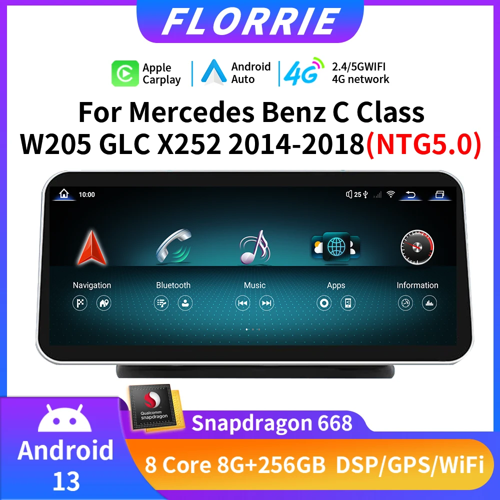 

4G CarPlay For Mercedes Benz C Class W205 GLC X252 2014-2018 NTG 5.0 Android 13 Car Multimedia Navigation GPS DSP Android Auto