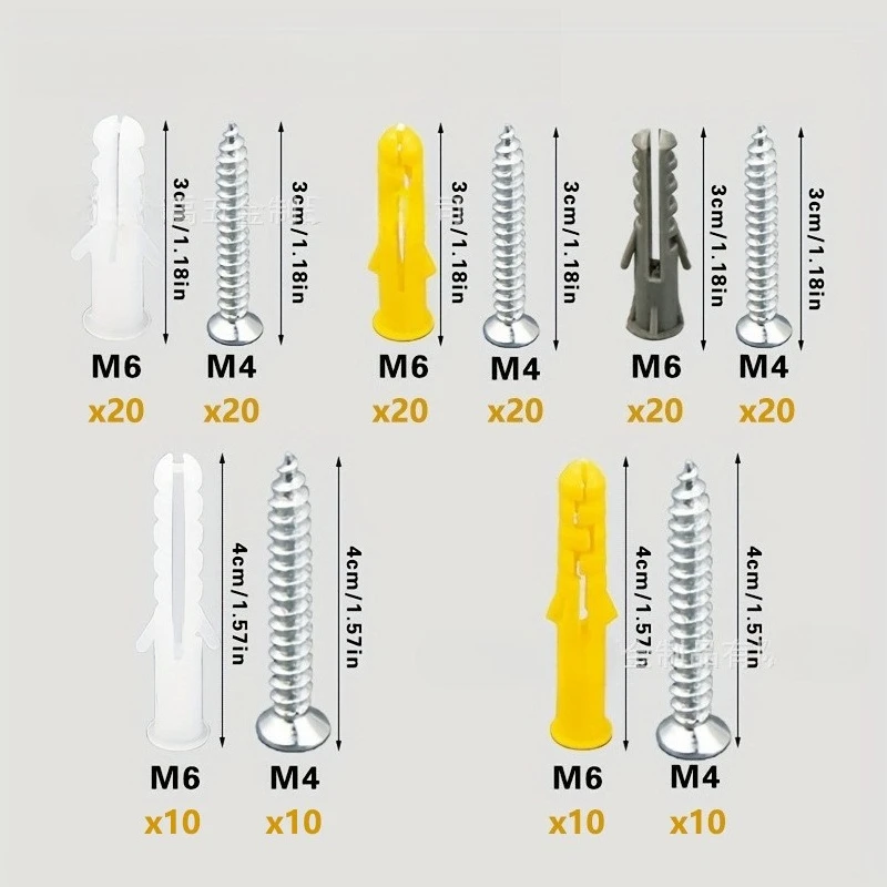 160PCS 201 Stainless Steel Self-tapping Screws&Yellow Plastic Wall Plug Kit Drywall Expansion Anchors for Indoor Outdoor Hanging