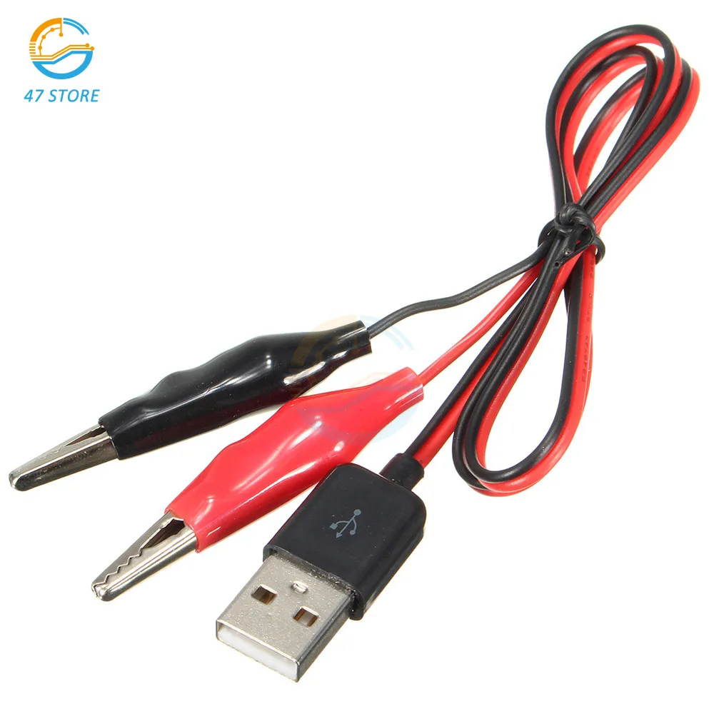 58cm USB Female Connector to Alligator Test Clips Clamp to USB Male Connector Power Supply Adapter Wire Cable Red and Black