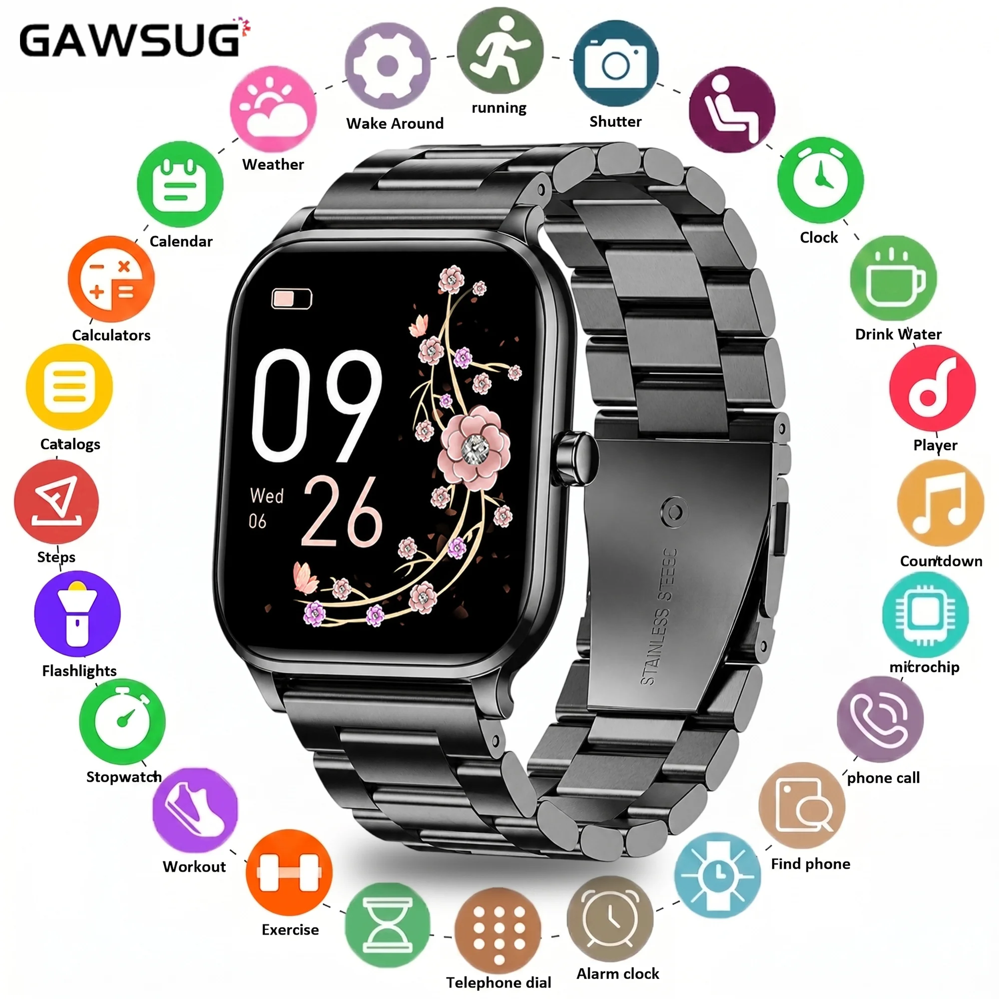 Montre connectée ultra-fine pour hommes et femmes, écran HD 1,83 pouces, appels Bluetooth, étanche IP68, alliage de zinc, suivi de la santé et du fitness, moniteur de sommeil