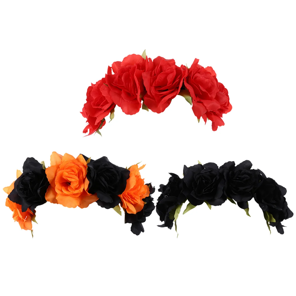 

3pcs Simulation Flower Hair Band Halloween Artificial Headpiece Party Rose Wreath Accessory Costume Decoration