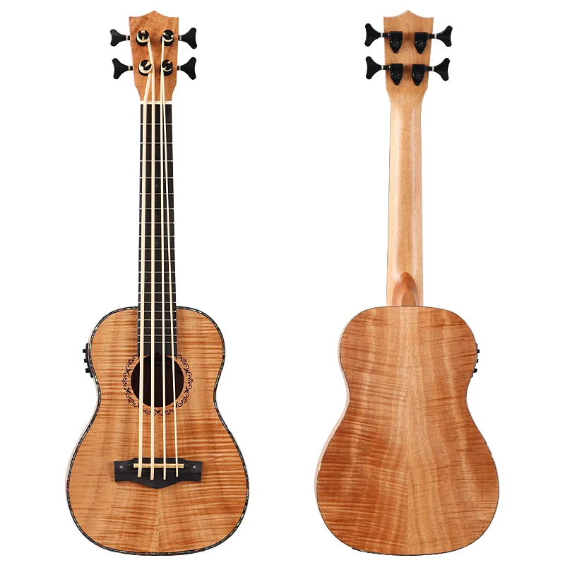 30 Inch Electric Ukulele Bass Guitar Full Okoume Wood Guitar Body Natural Color 4 String Mini Uk Bass Guitar Children Gift