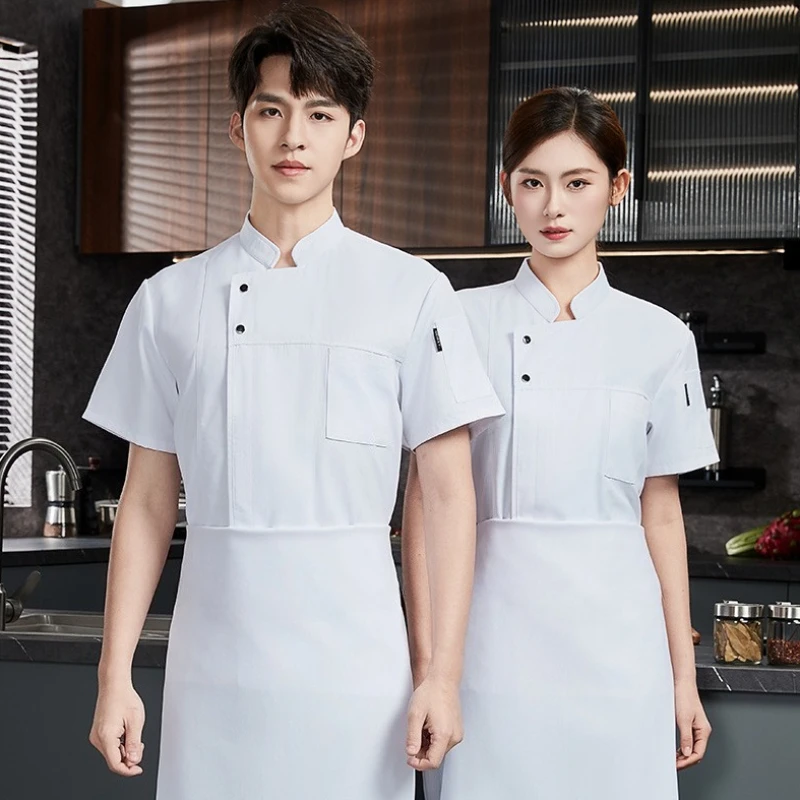 Breathable Chef shorts Summer short sleeve Chef coat Men Kitchen black uniform apron Restaurant Chef Jacket work clothes logo
