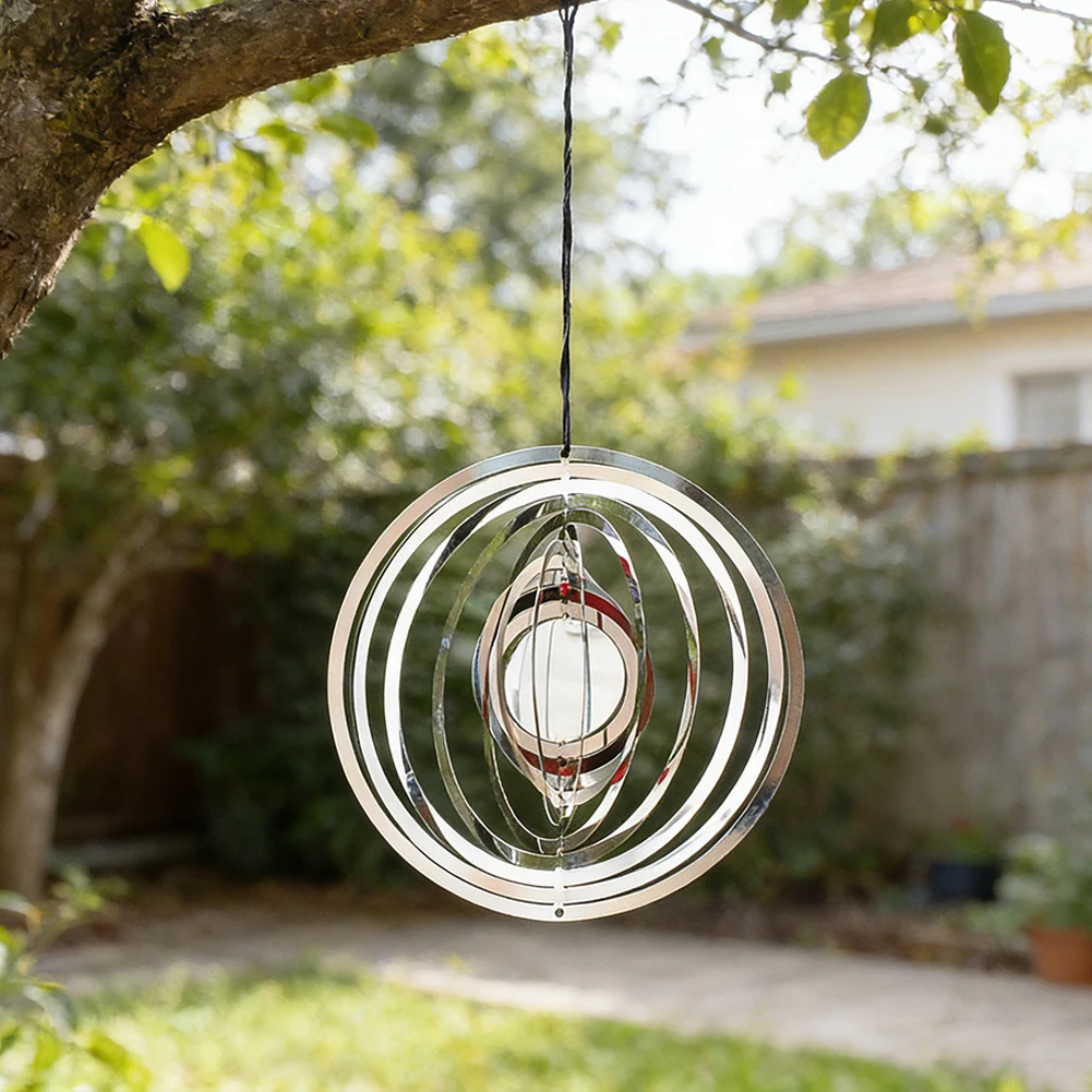 

D9 Circle Hanging Wind Spinner Yard Garden Decor Illusion Flowing-Light Effect Wind Sculpture Chimes Catcher Mirror Reflective