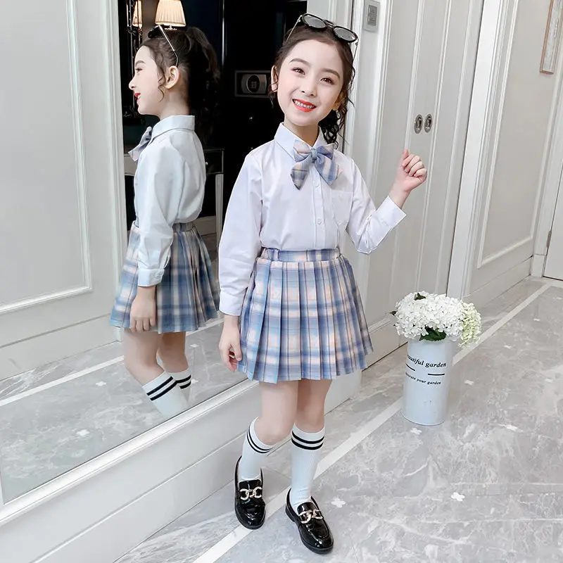 3 pcs Girls Clothes Set 2022 spring fall jacket+shirt+skirts for Girl Kids JK Clothes Children Clothing 4-14  Years