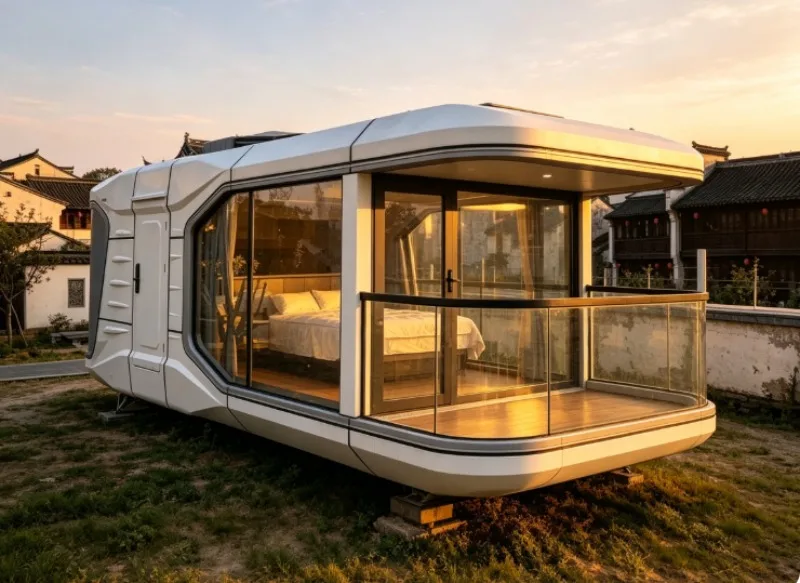 Modern Prefab Capsule House With Complete Smart Bathroom And Anti-theft Smart Door Lock For Glamping Resort Use