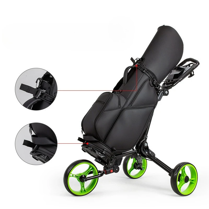 

Foldable Golf Trolley, Lightweight and Portable Aluminum Alloy Construction, Manual Operation with Push or Pull Functionality