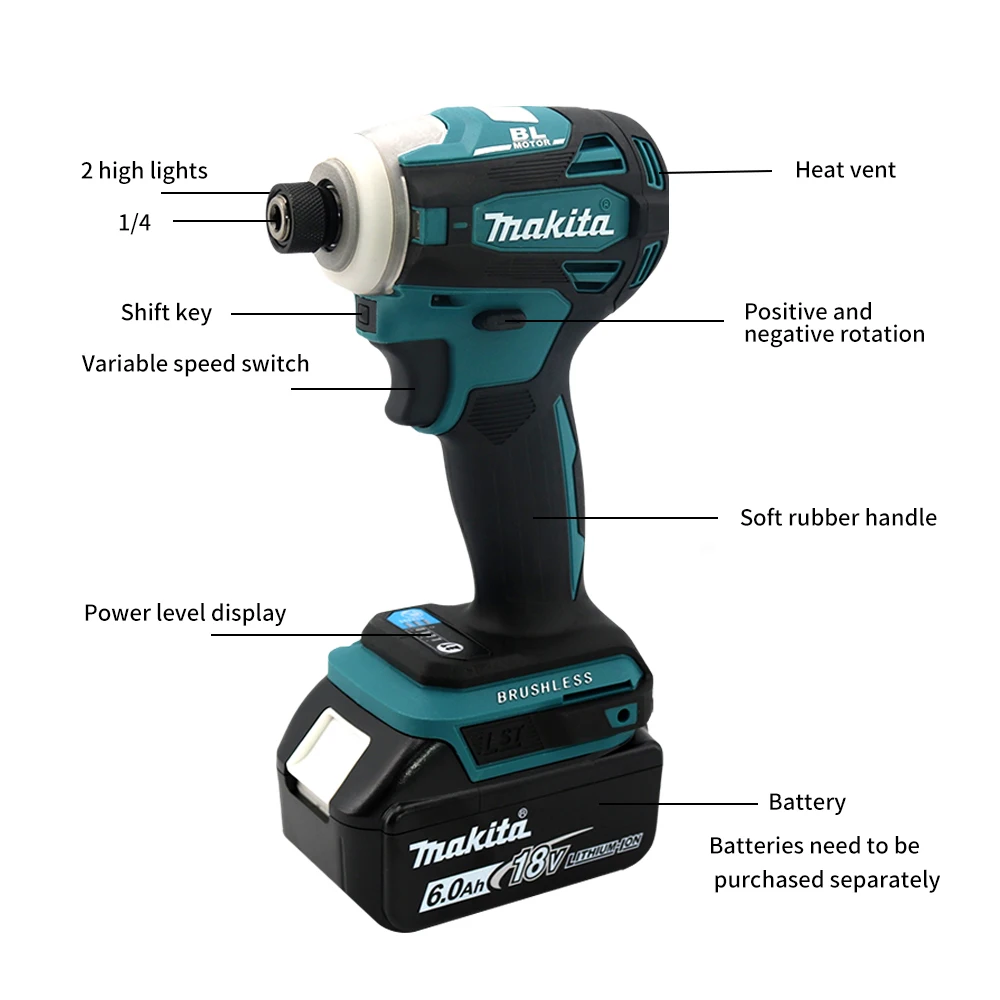 Imagem -04 - Brushless Cordless Long Range Impulse Drive Recarregável Motor Power Tool High Torque Drive 18v Bateria de Lítio 180n.m Makita-dtd172