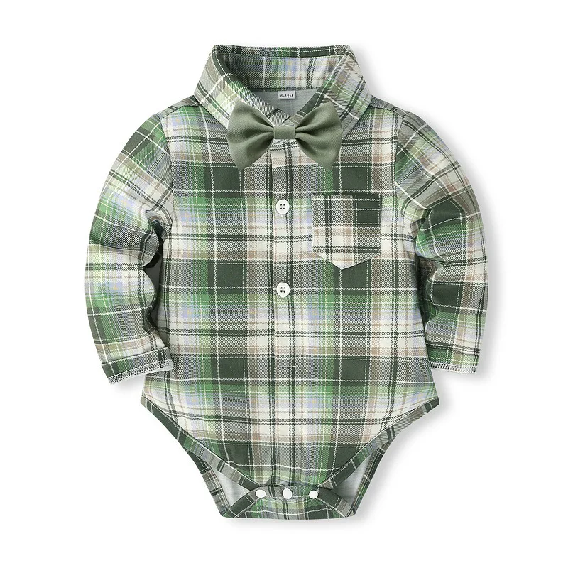 5Piece Spring Autumn Baby Boy Clothes Fashion Plaid Gentleman Tie Jumpsuits Infant Bodysuit+Pants Newborn Clothing Set BC1463-1