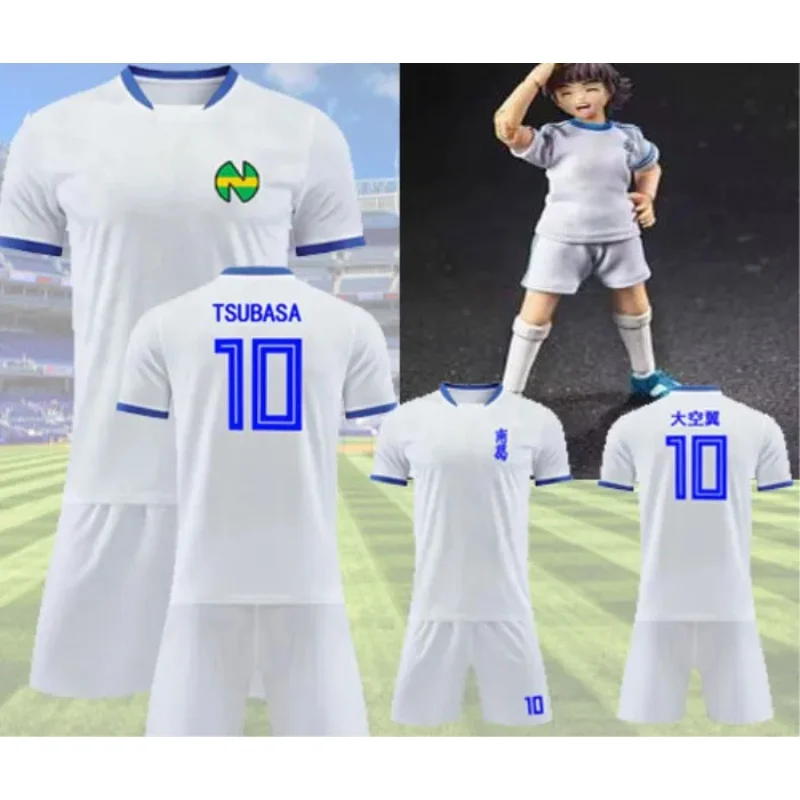 Captain Tsubasa Nankatsu Soccer Club Football Training Clothing Set No.10 Tsubasa Ozora Cosplay White Top Jersey & Shorts