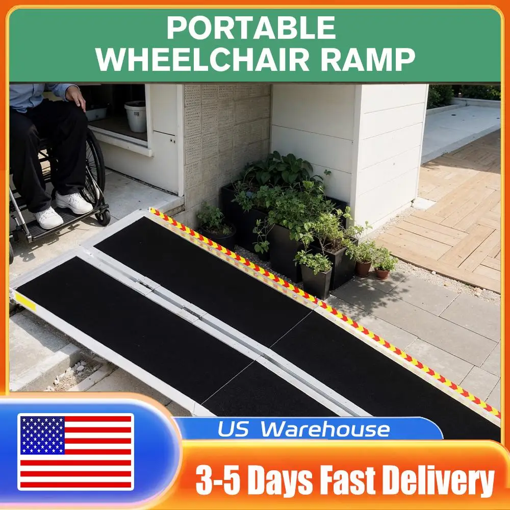 Portable Wheelchair Ramp Folding Non-Slip Aluminum Handicap Ramp Door Threshold Wheelchair Ramp for Home Steps Stairs Doorways
