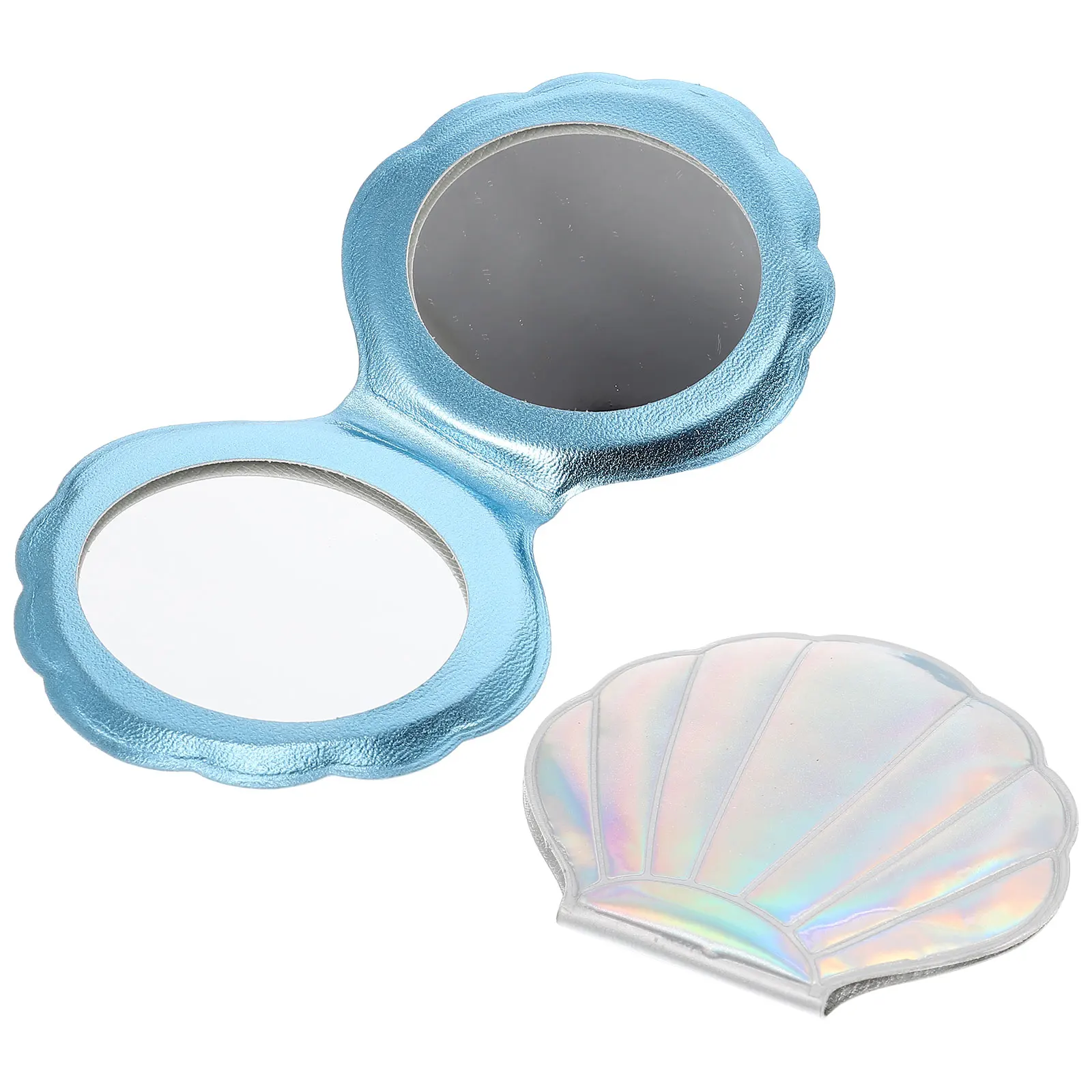 

2 Pcs Pocket Size Mirror Portable Makeup Vanity Mirrors Seashell Personal Mini Pu Man