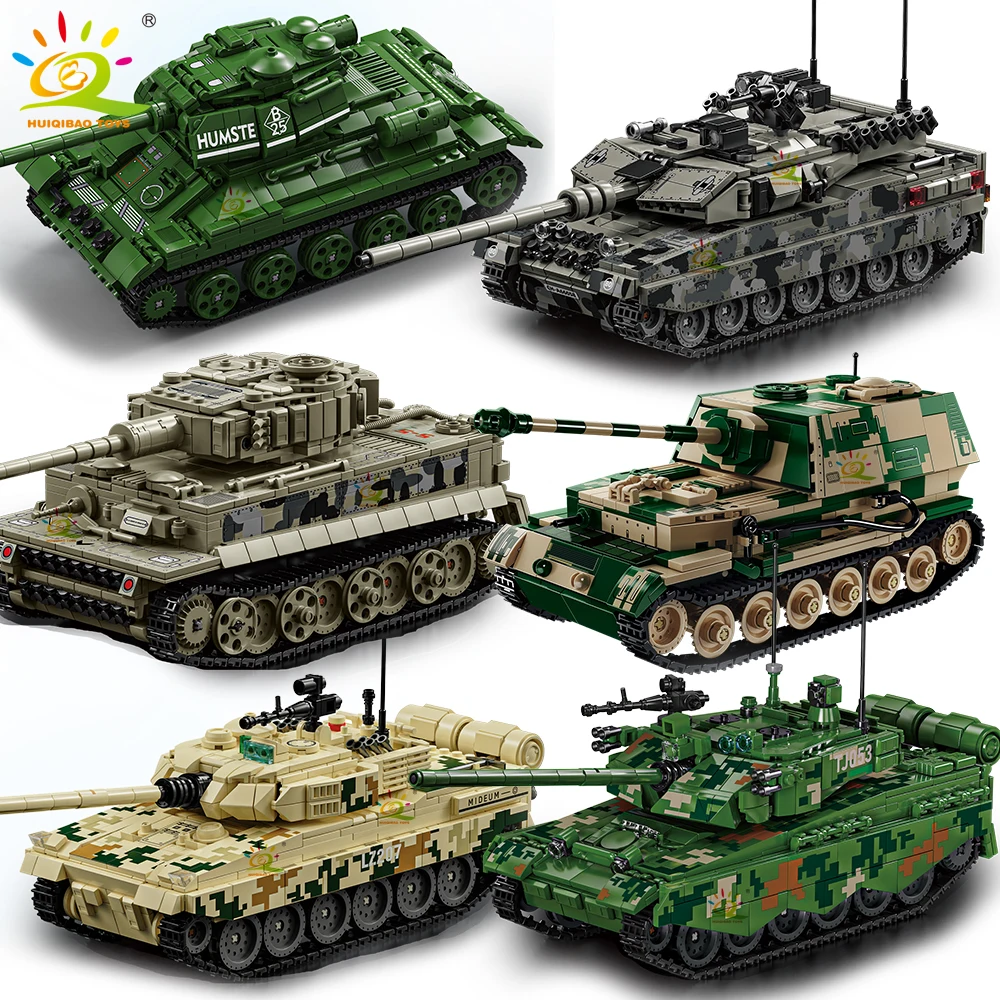 HUIQIBAO Military T-34 Tank Building Blocks Set for Children Army Car Truck Bricks Toy City Construction Bricks Gift