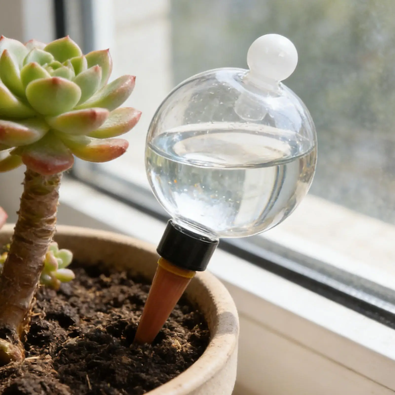 Plant Watering Bulbs 4 Pieces with Lid Clear Automatic Water Globes Plant Watering Devices for Indoor Outdoor Home Yard Patio