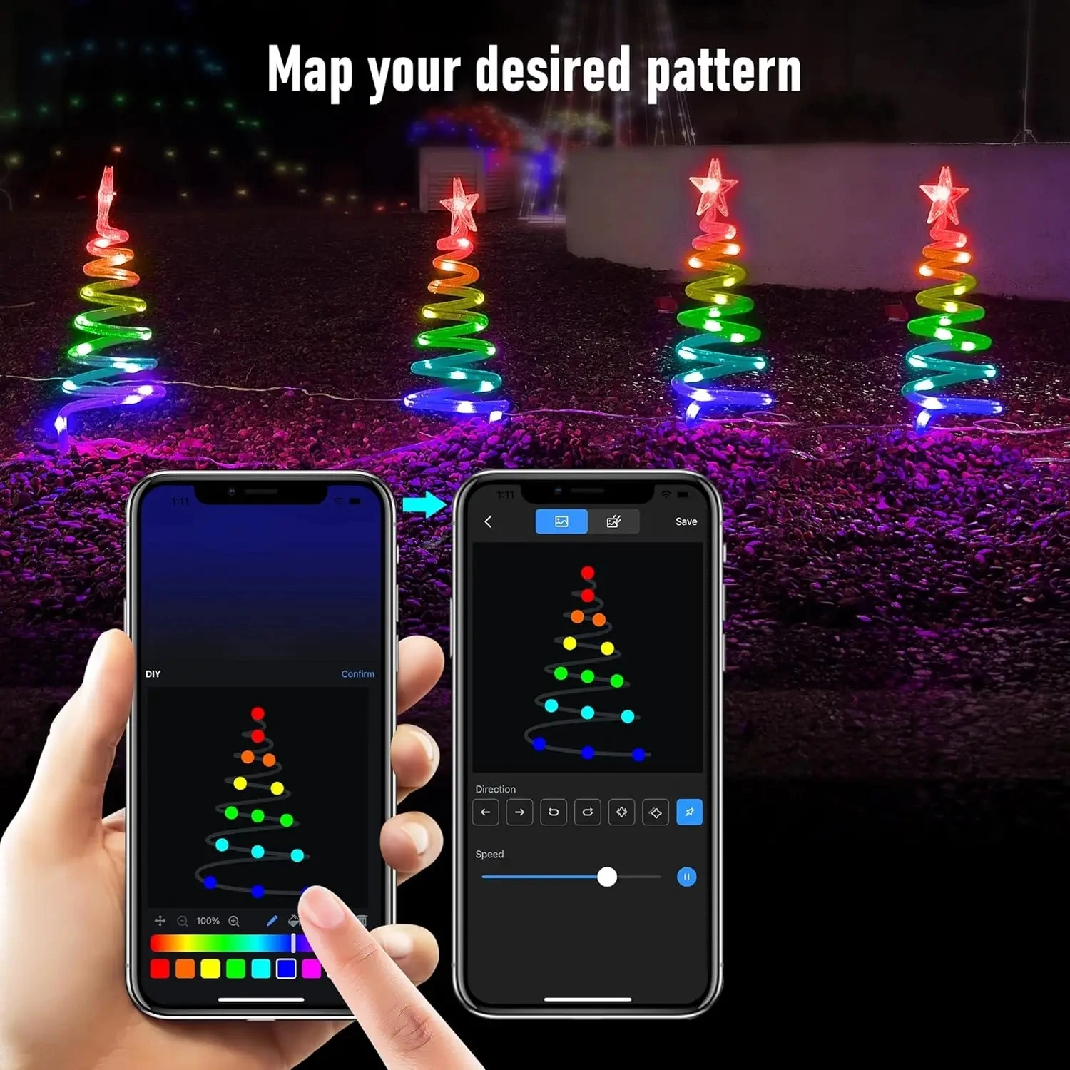 

Smart LED Spiral Christmas Tree Lights with APP Remote Control Landscape Stake Lights for Garden Pathway Xmas Party Decoration