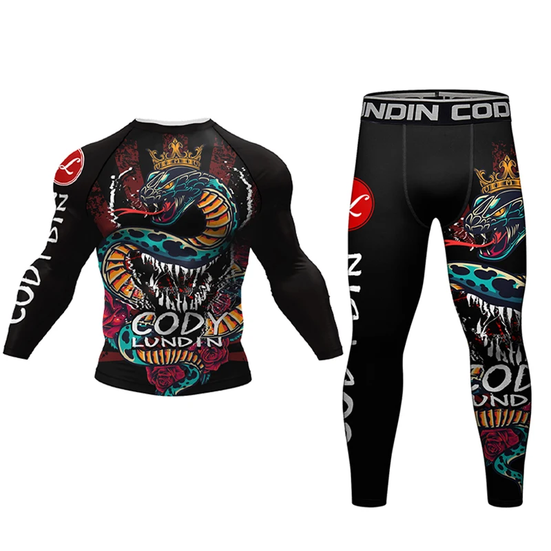 New Rashguards MMA Boxing T-shirt Men\'s Jiu Jitsu Kickboxing 4Pcs/Suit Muay Thai Shorts Rash Guard Sports Gym Bjj Gi Clothing
