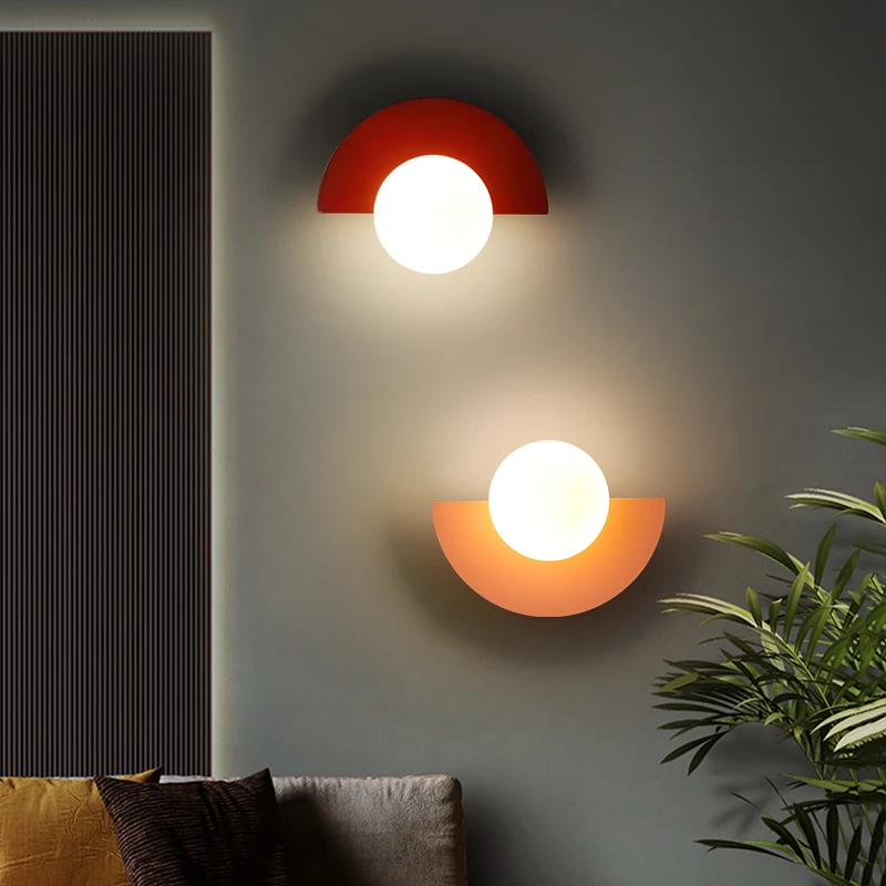 LED Wall Lamp Nordic Wrought Iron Bedroom Bedside Wall Light Simple Colorful Glass Ball бра Indoor Livingroom Sconce Home Decors