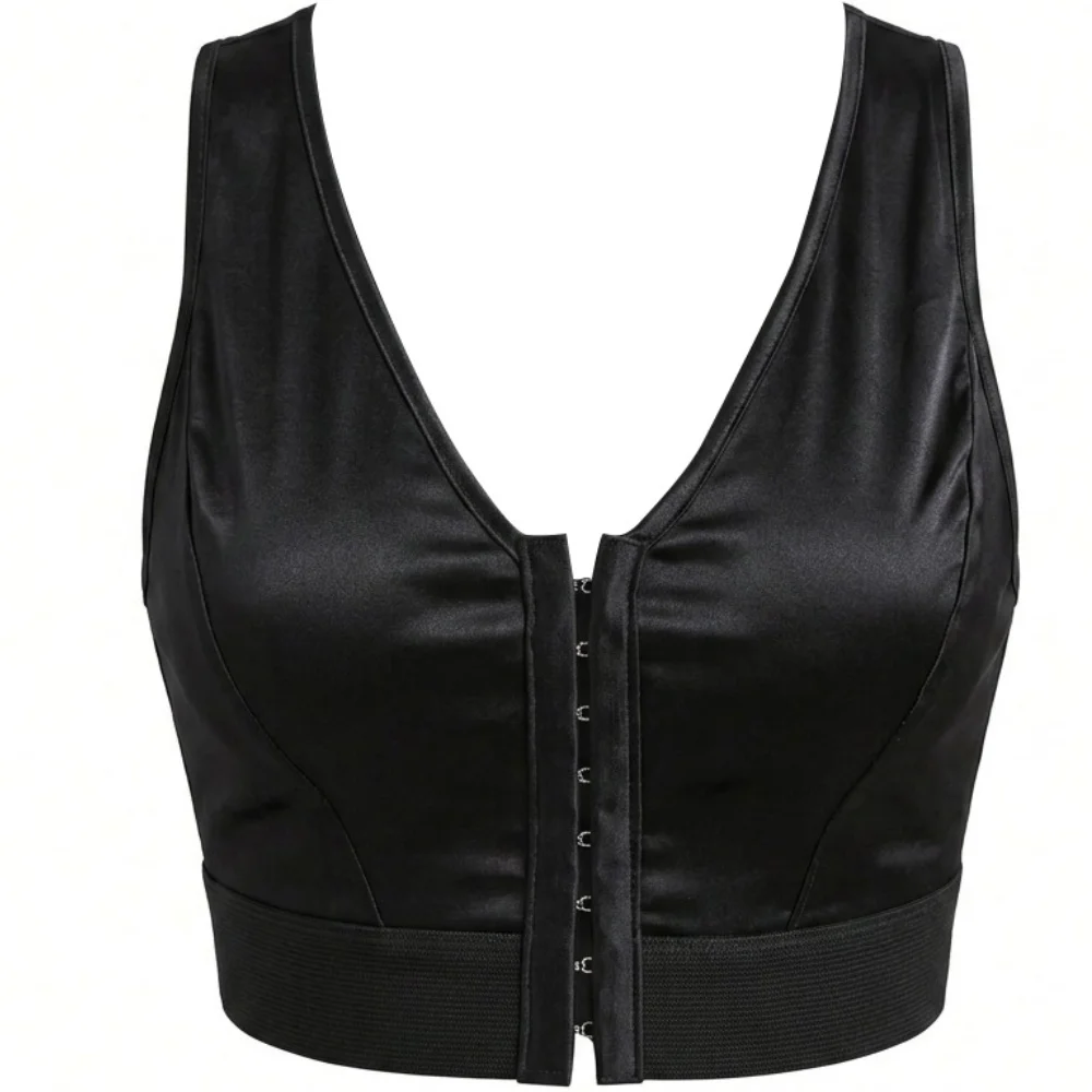 Sexy Satin Bustier Corset Top Women Front Hook Wide Strap Cropped Waist Shaping Club Wear
