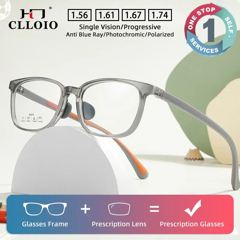 

CLLOIO Lightweight TR90 Prescription Children's Glasses Anti Blue Light Rectangle Myopia Reading Glasses Progressive Eyewear