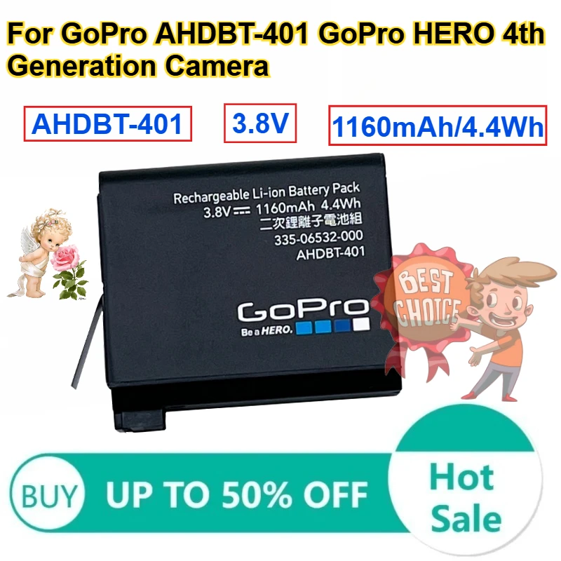 

AHDBT-401 3.8V 1160mAh/4.4Wh Rechargeable Li-ion Battery Pack for GoPro AHDBT-401 GoPro HERO 4th Generation Camera Batteries
