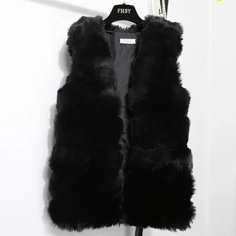 Autumn Winter Faux Fur Coat Women  Thick Warm Fur Elegant Sleeveless Long Vest Woman Casual Slim Luxury Thick Warm Fur Jacket