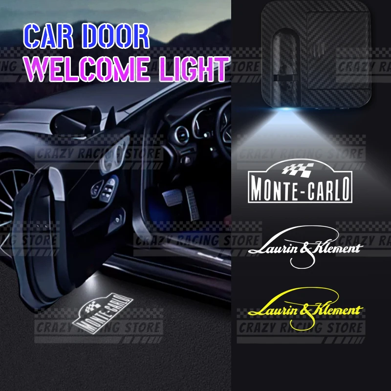 1/2PCS For Monte Carlo L&K Logo LED Courtesy Lamp Car Door Welcome Light Ghost Shadow Light For Skoda Superb Octavia Kodiaq VRS