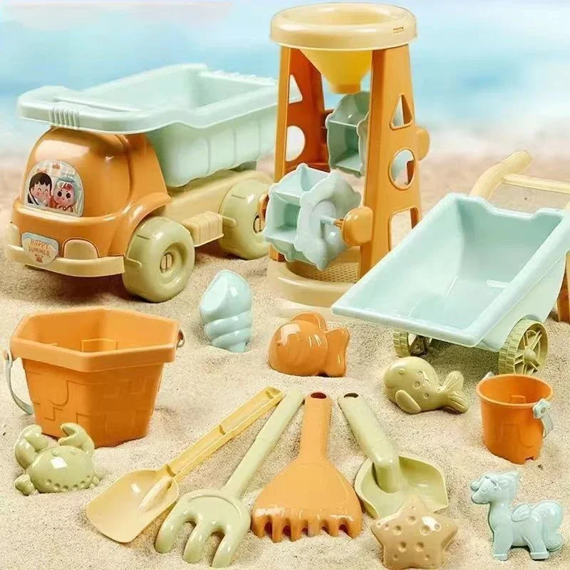 Juego completo de juguetes de playa para niños, juego de playa al aire libre, herramientas de pala de excavación de arena, Cubo de reloj de arena, pala divertida, regalo para niños, gran oferta