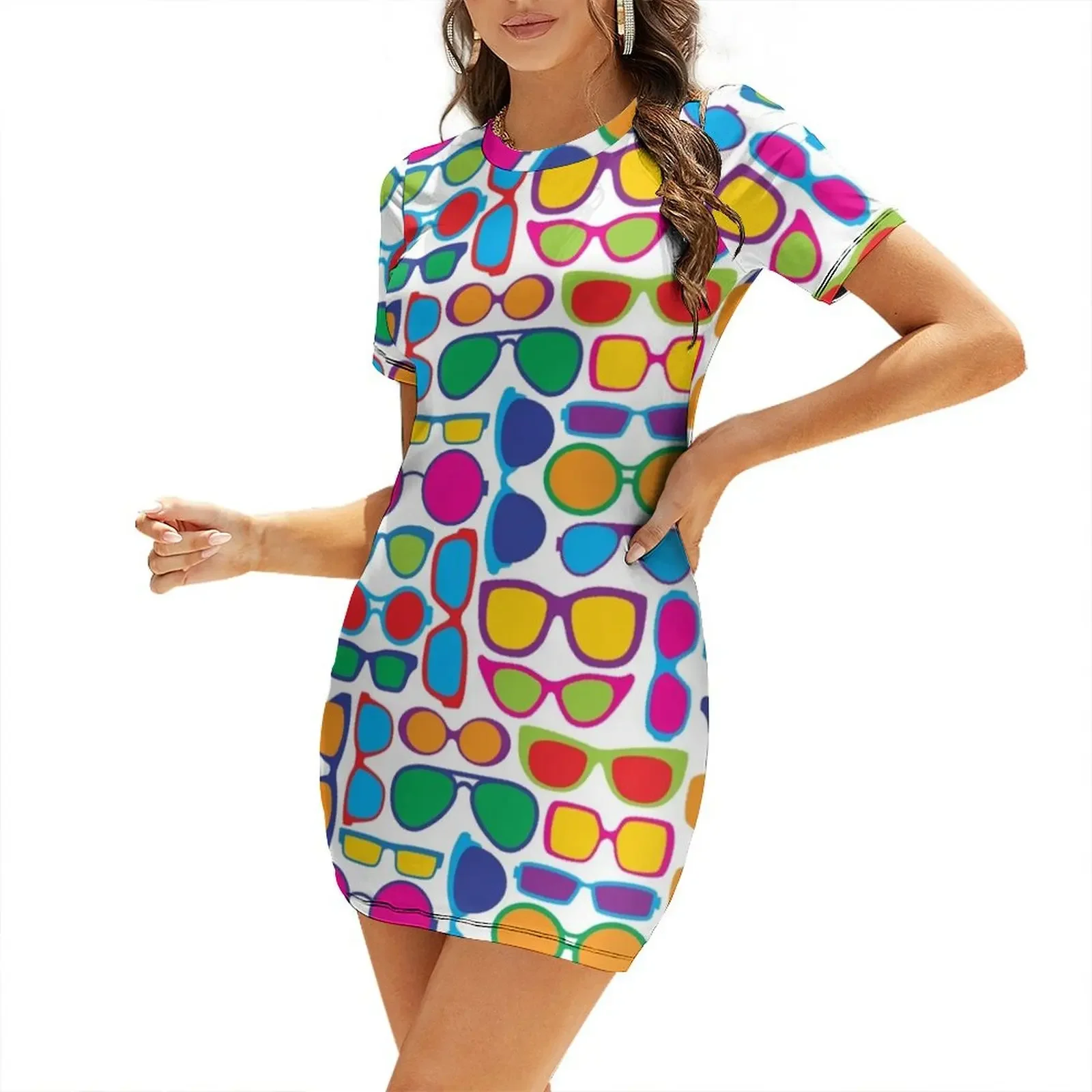 

Eyeglasses Pattern Short-Sleeved Dress dress korean style dress women elegant luxury women summer