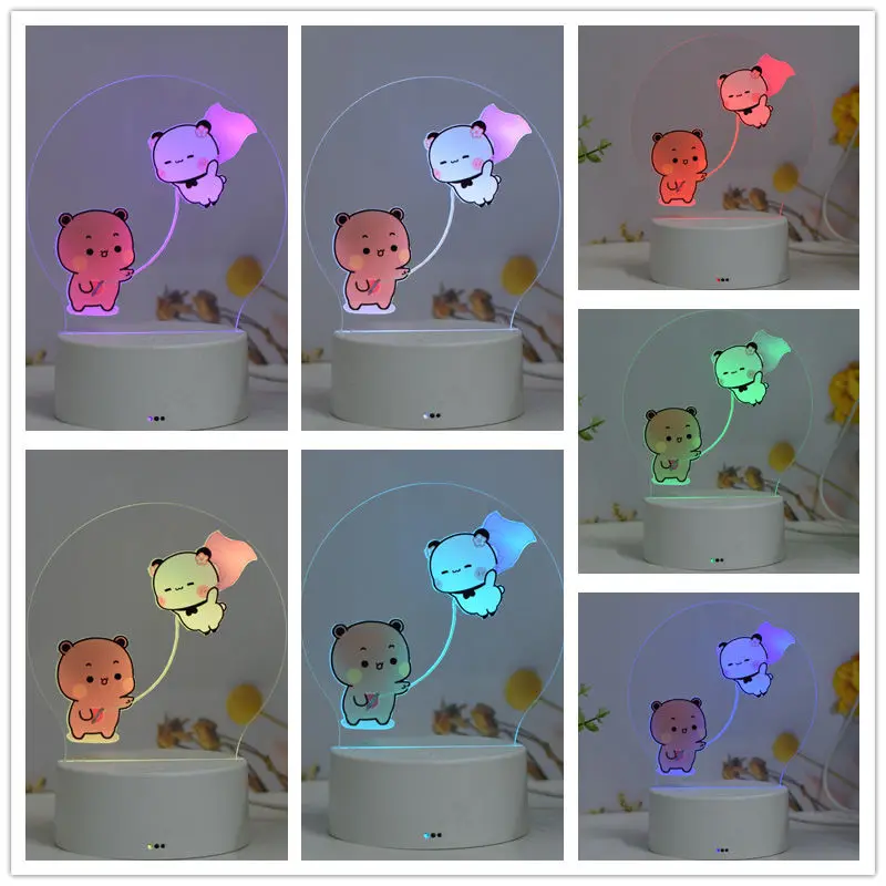 Bubu Dudu Led Night Light Remote Control Bear Panda Figures Lamp USB 16 Colors Adjustable Cartoon Home Decorative Christmas Gift