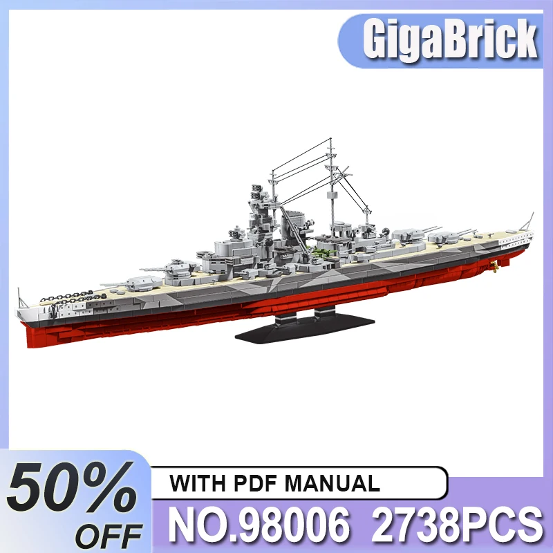 MOC 98006 High-end Detailed German World War II battleship Military Building Blocks Bricks Assembling DIY Toys for Children Gift