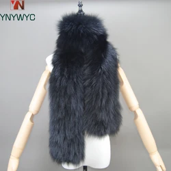 Women’s Scarf Soft Knitted Lady Long Style Real Fox Fur Shawl Wrap Natural Fox Fur Ring Scarves Winter Warm Real Fox Fur Scarf