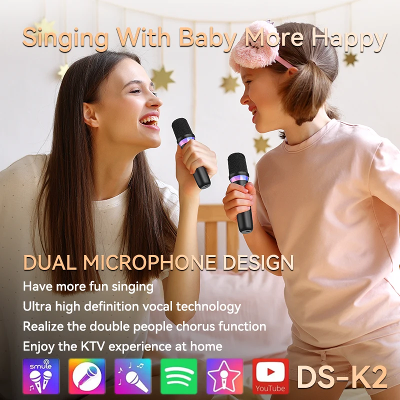 Karaoke towarzysz mikrofon bezprzewodowy dynamiczny Bluetooth 5.3 DSP mikser System maszyna RGB lampa kolorowa 3.5mm AUX wzmacniacz Host