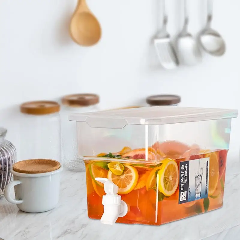 2.8/5L Cold Water Bucket with Faucet Refrigerator Jug Dispenser Water Kettle Fruit Juice Drink Container Fridge Pots Pitcher