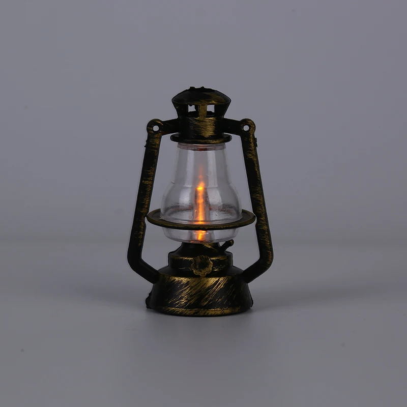 1PC Mini Furniture Miniature Toys 1:12 Dollhouse Retro Bronze Kerosene Lamp with LED Built In Children Baby Gift Toy