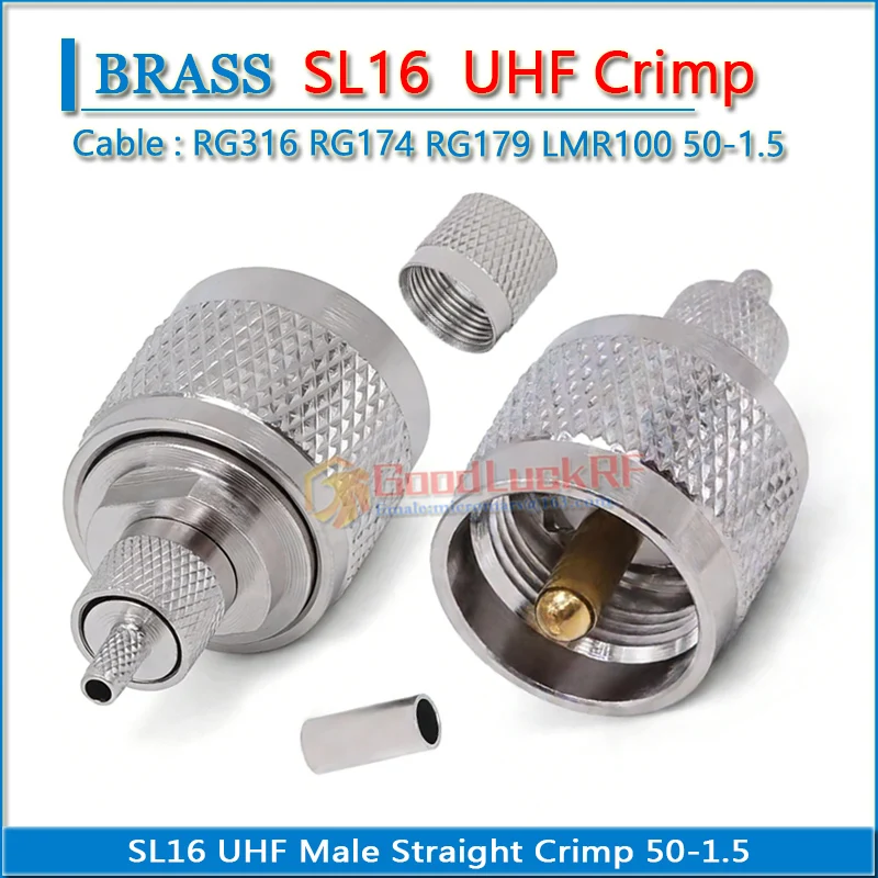 PL259 SO239 PL-259 SO-239 M SL16 UHF Male Window Crimp RG316 RG174 RG179 LMR100 Cable Copper 50ohm RF Connector Adapters