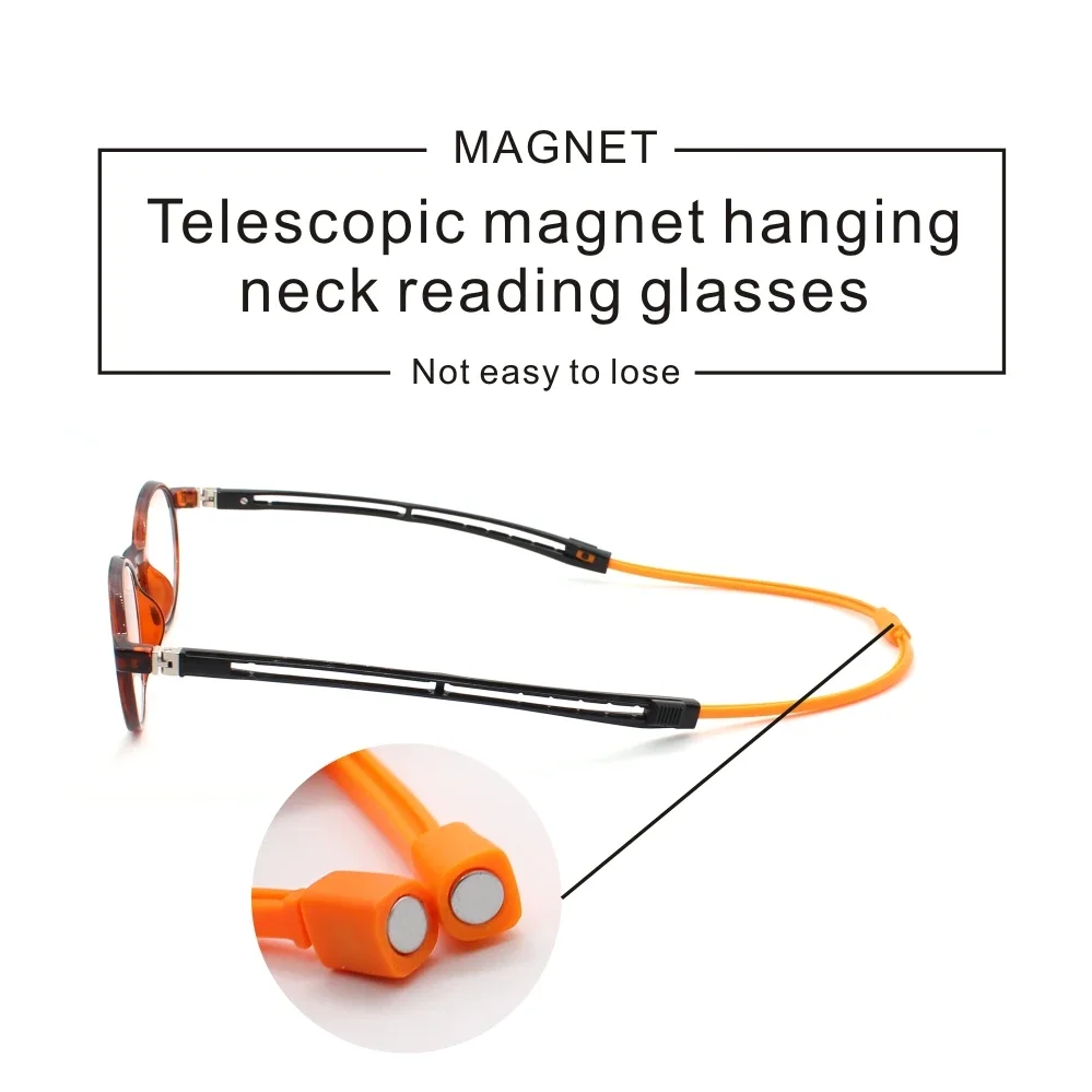 DBYLXMN 2 PCS Magnetic Retractable Lanyard Reading Glasses for Men Women Round Presbyopia Eyeglasses For Cooking Walking Sports